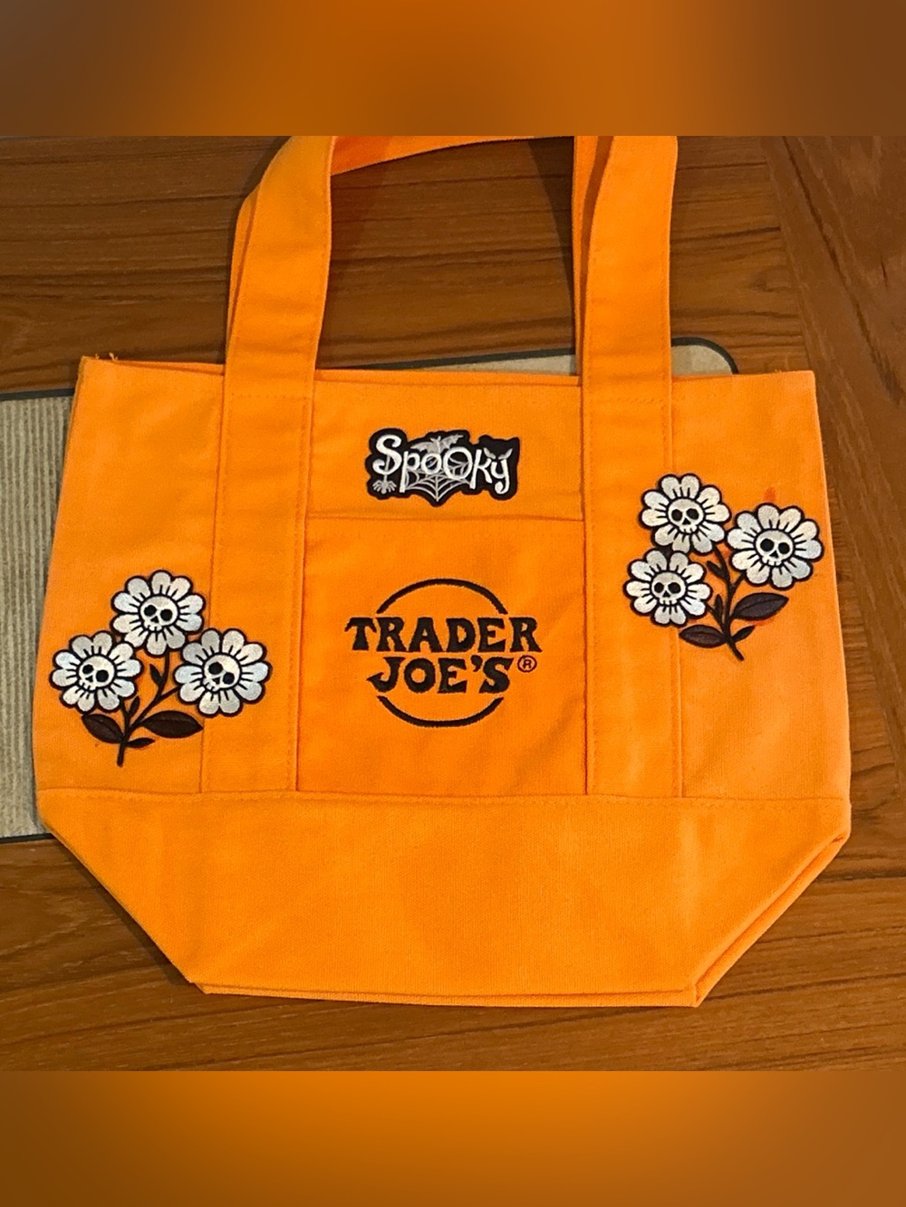 Upcycled Trader Joe's Orange Floral Tote Bag